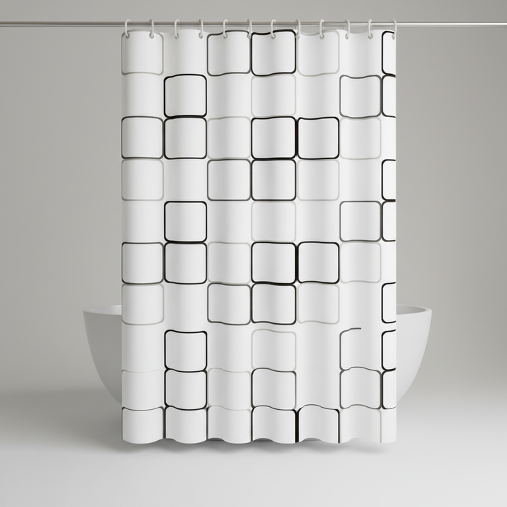 Bathroom accessory: semi-transparent, waterproof shower curtain with a classic checked pattern for easy decor.