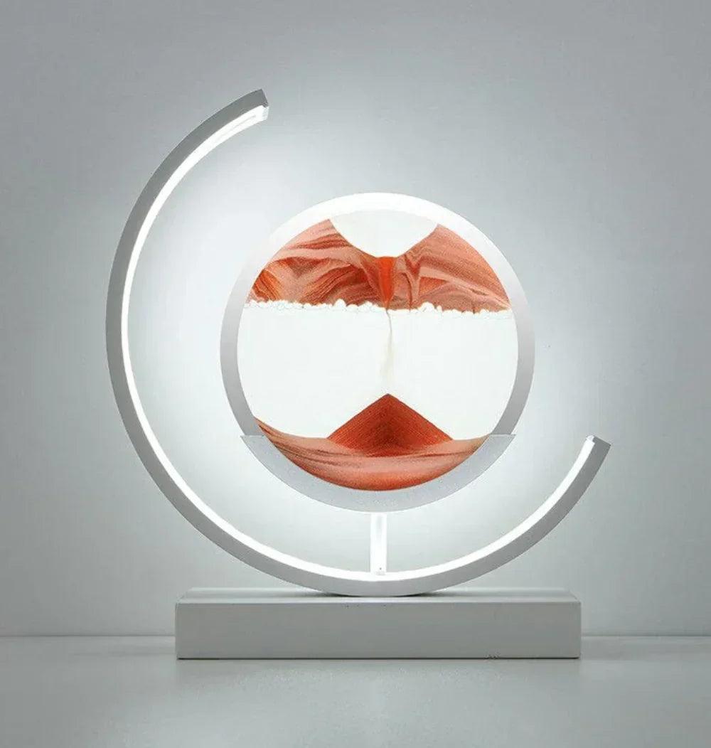 Desktop view of Serenova Moving Sand Art Lamp, a unique artistic piece for home decor and stress relief.