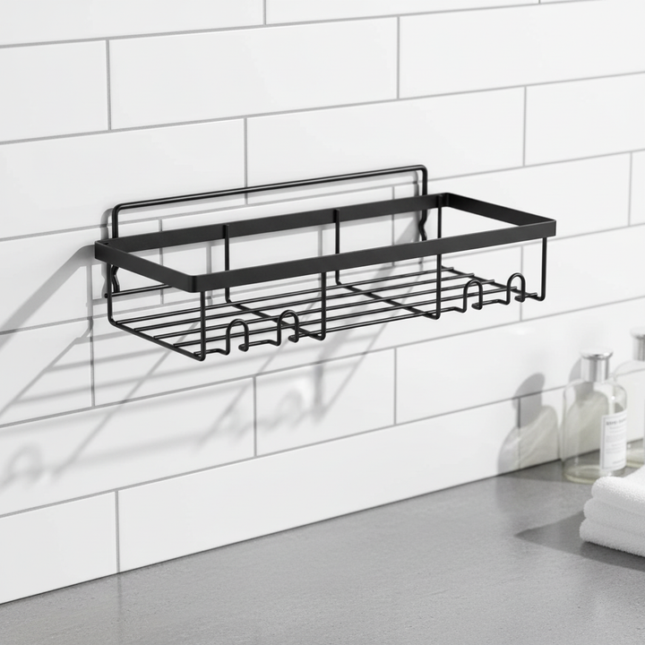 Set of 2 matte black minimalist wall shelves for modern home organization and storage