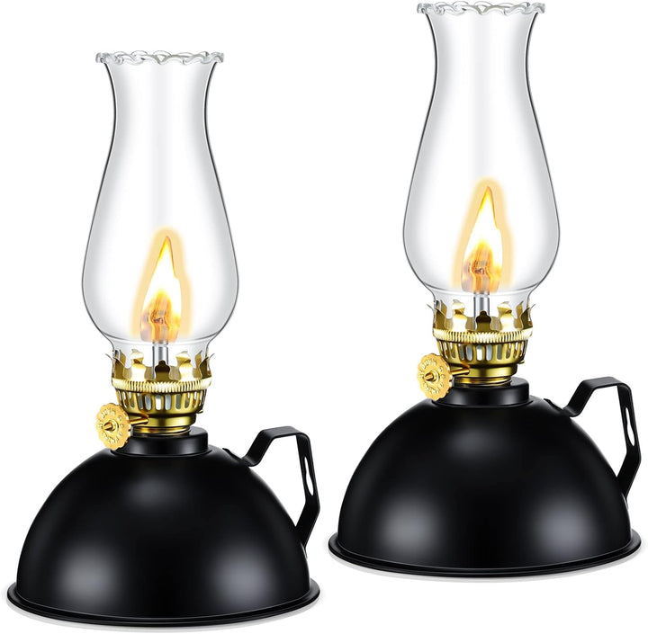 Set of two vintage-style glass and metal oil lamps for rustic home decor