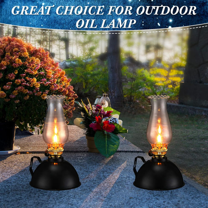Decorative vintage oil lamps, set of 2, featuring clear glass and aged metal