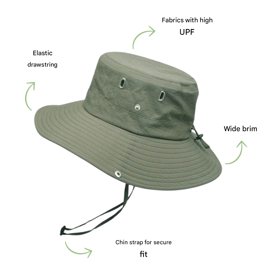 ShieldFlex Pro bucket hat, essential hiking gear for sun and rain protection