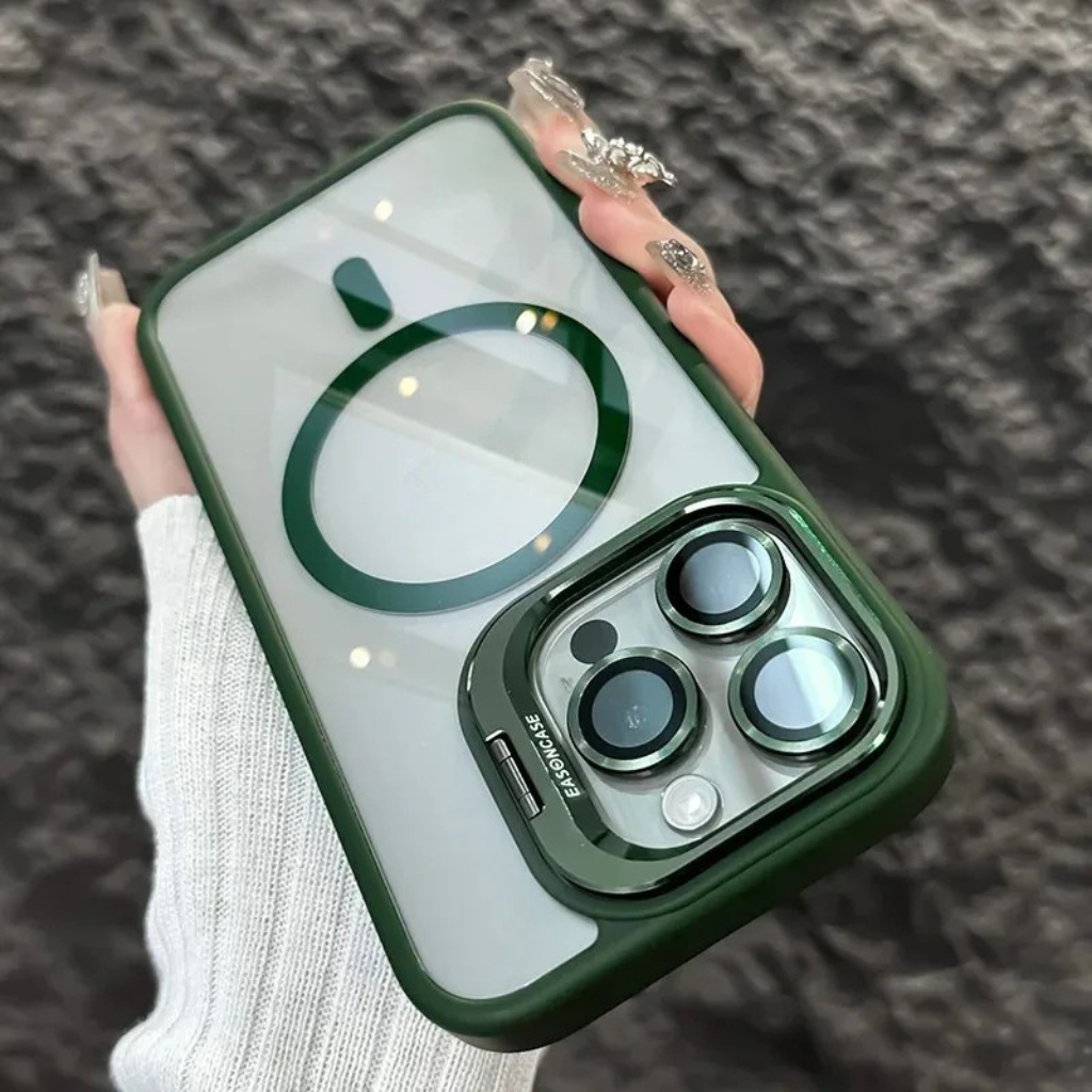 Magnetic shockproof phone case for iPhone, showing the strong built-in magnets for secure hold