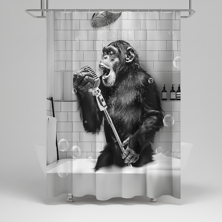 Schwarzweiß Bedruckter Duschvorhang ShowerChimp, funny monkey print, durable polyester bathroom accessory