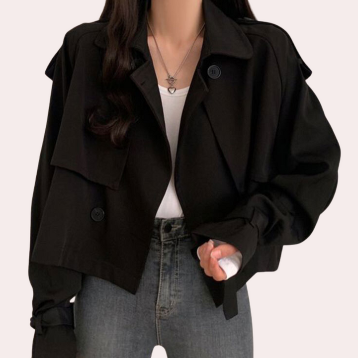 Chic Women's Sienna short jacket, a modern and versatile piece for any wardrobe. Black outerwear option.