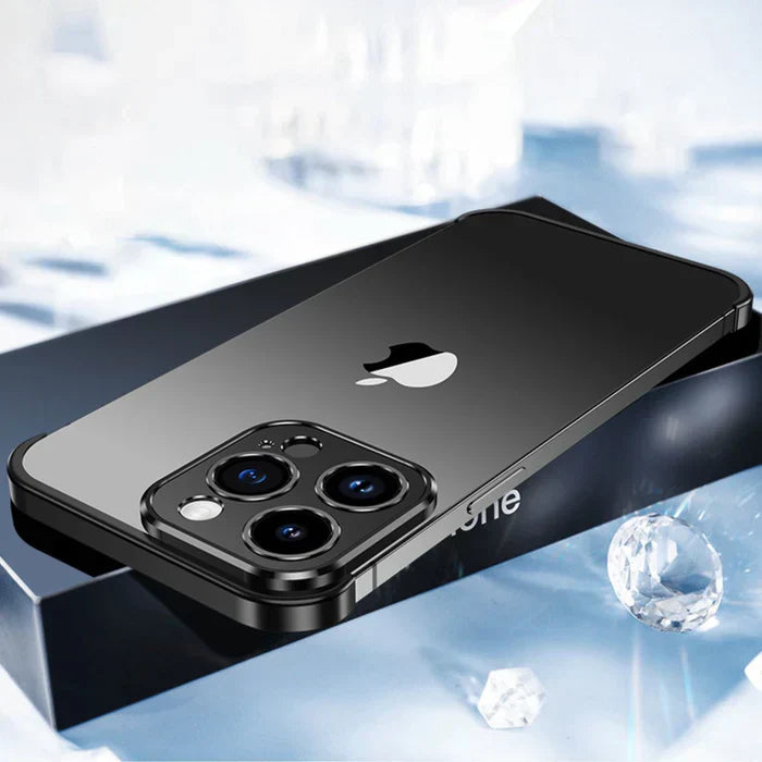 Close-up of the metal finish on a StealthShield robust iPhone case