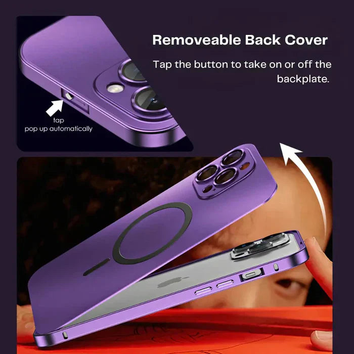 Texture of a brushed metal MagSafe iPhone case, showcasing its premium and rugged feel