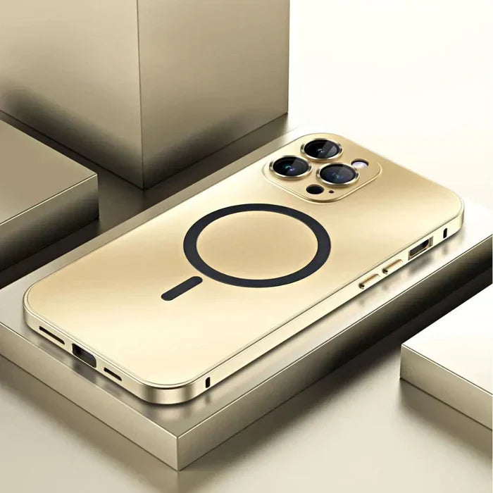 Collection of metal MagSafe iPhone cases in various colors, highlighting diverse options