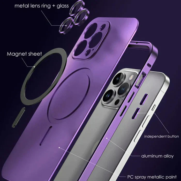 Silver metal MagSafe case, an elegant phone cover for iPhone series with strong magnetic