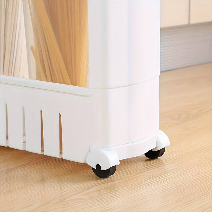 Versatile SlimGlide rolling utility cart, a slim plastic storage organizer on wheels for any room, maximizing narrow space.