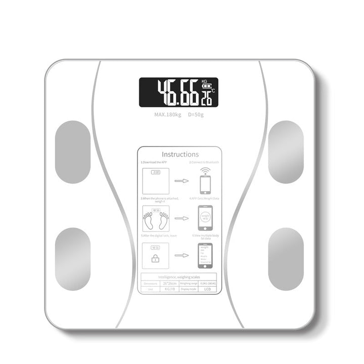 FitScale smart scale displays body fat, muscle mass, bone mass, and water percentage for detailed health tracking.