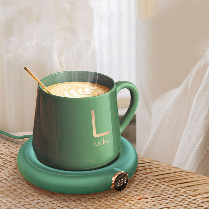 Smart home desk gadget: portable heated coaster & mug warmer for hot tea, coffee.