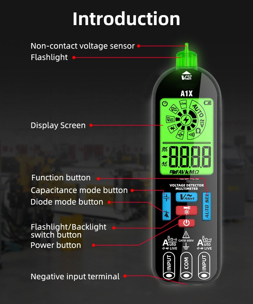 Slim, ergonomic smart digital multimeter for easy, accurate electrical voltage and resistance testing.