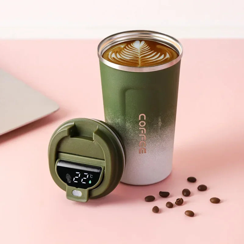 Elegant TempMate stainless steel smart bottle, digital temperature display for all your beverages.