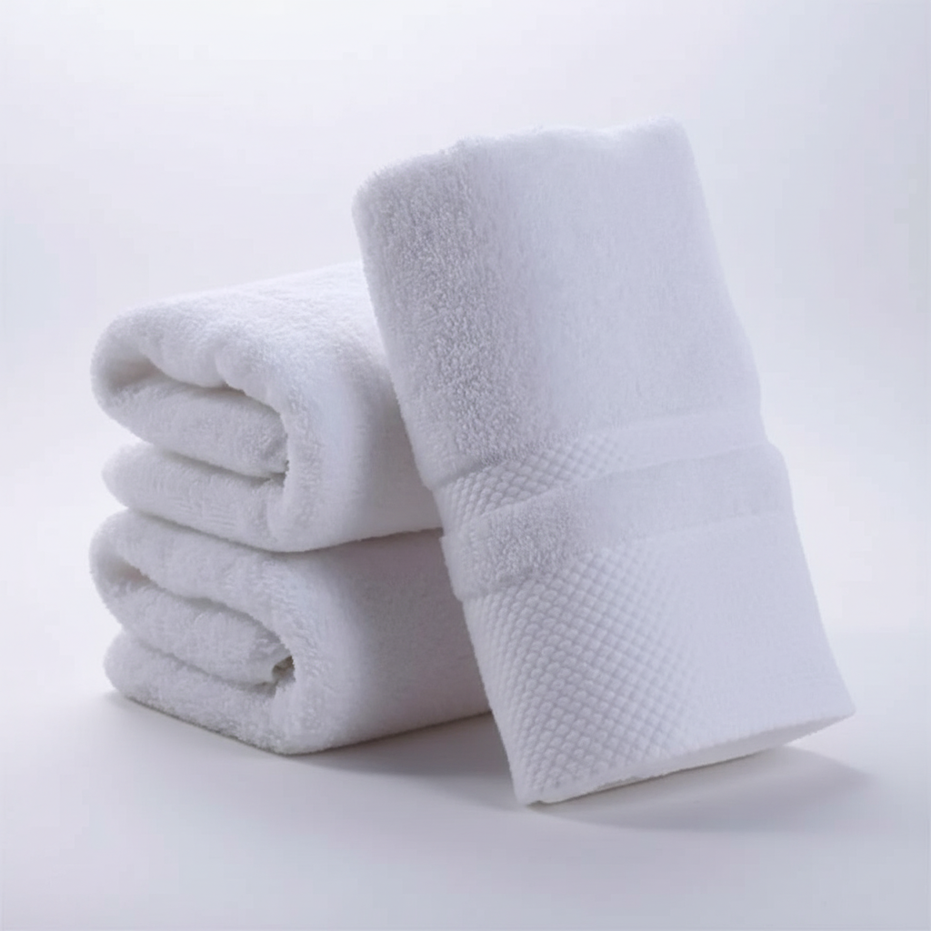 Absorbent and soft cotton blend bath towel draped over a rack, adding comfort to your bathroom