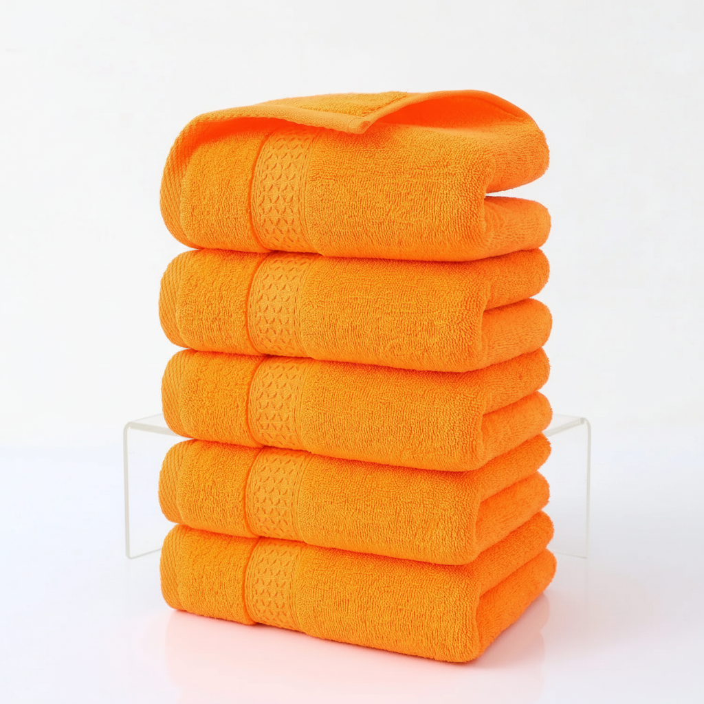 Stack of fluffy 'CottonJoy' cotton towels, showcasing their plushness and vibrant colors, bathroom ready.