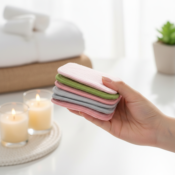Soft bamboo facial cleansing pads for gentle makeup removal and daily skincare, ideal for all skin types.