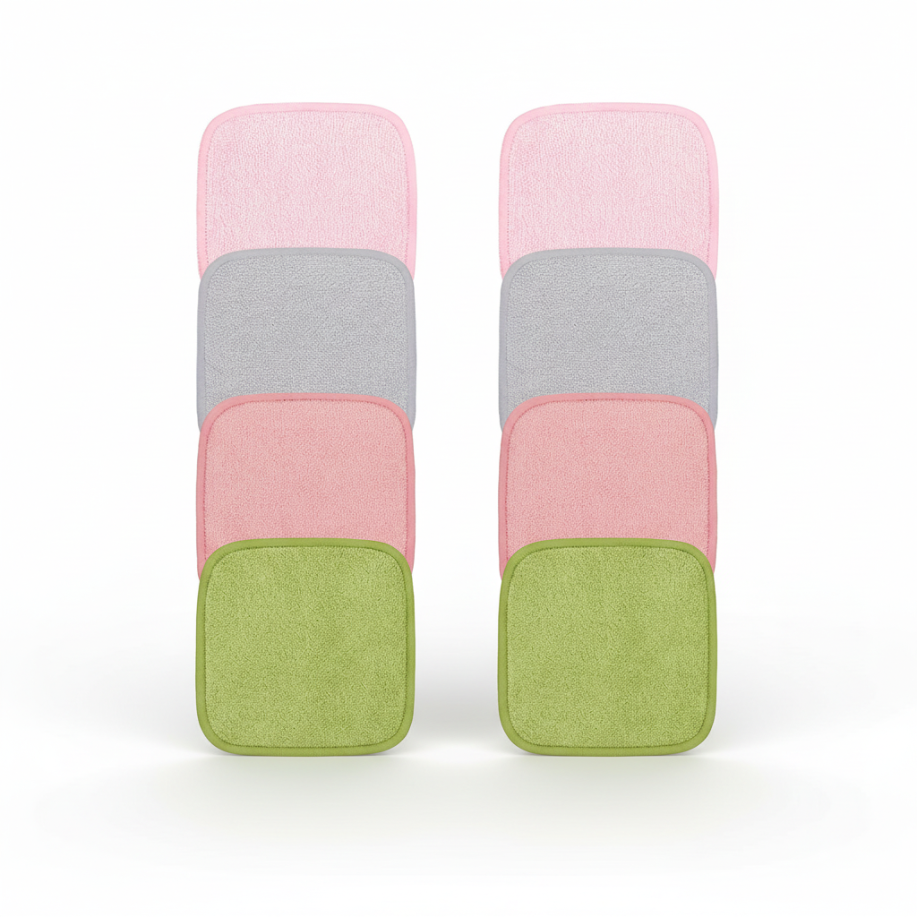 Set of reusable bamboo cleansing pads in various sizes, perfect for an eco-friendly and complete facial care routine.