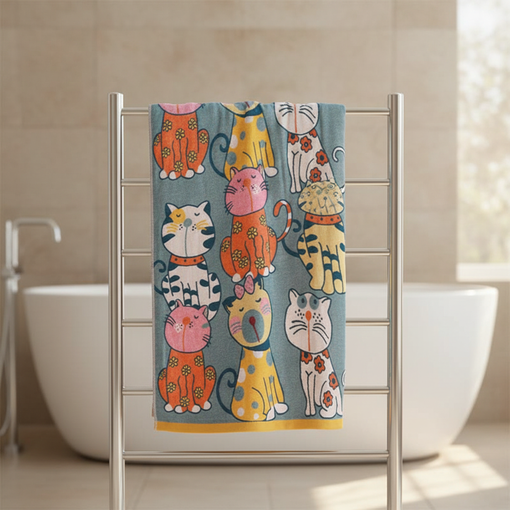 Soft cotton KittyWrap baby hooded bath towel with playful cat ears, perfect for nursery bath time