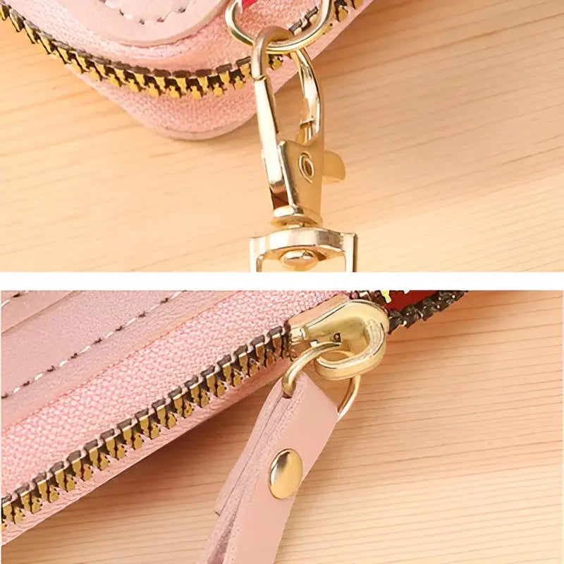 Close-up of premium soft leather material on anti-theft women's shoulder bag.