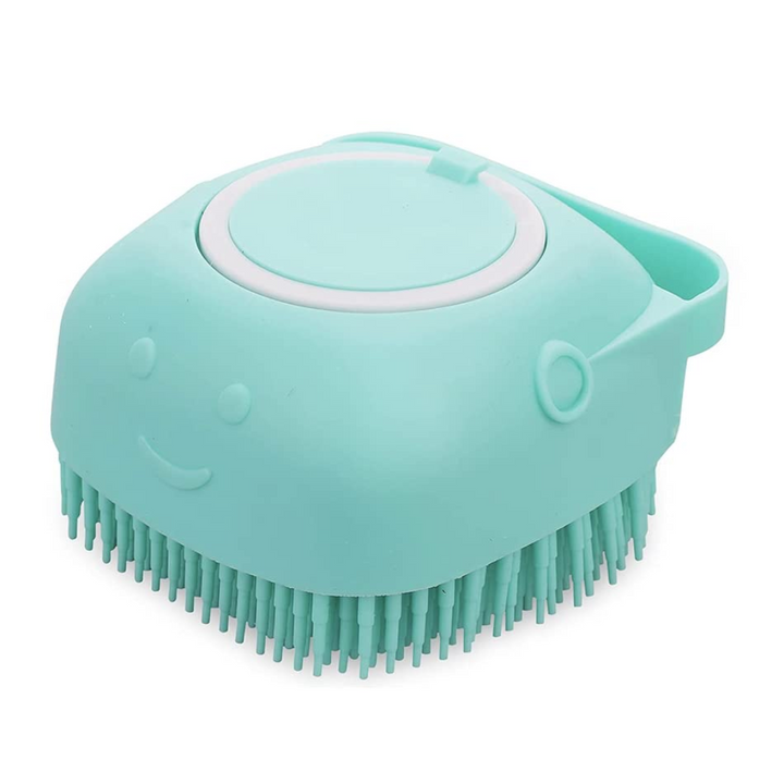 Soft silicone pet grooming bath brush for dogs and cats, blue, used for washing and massage