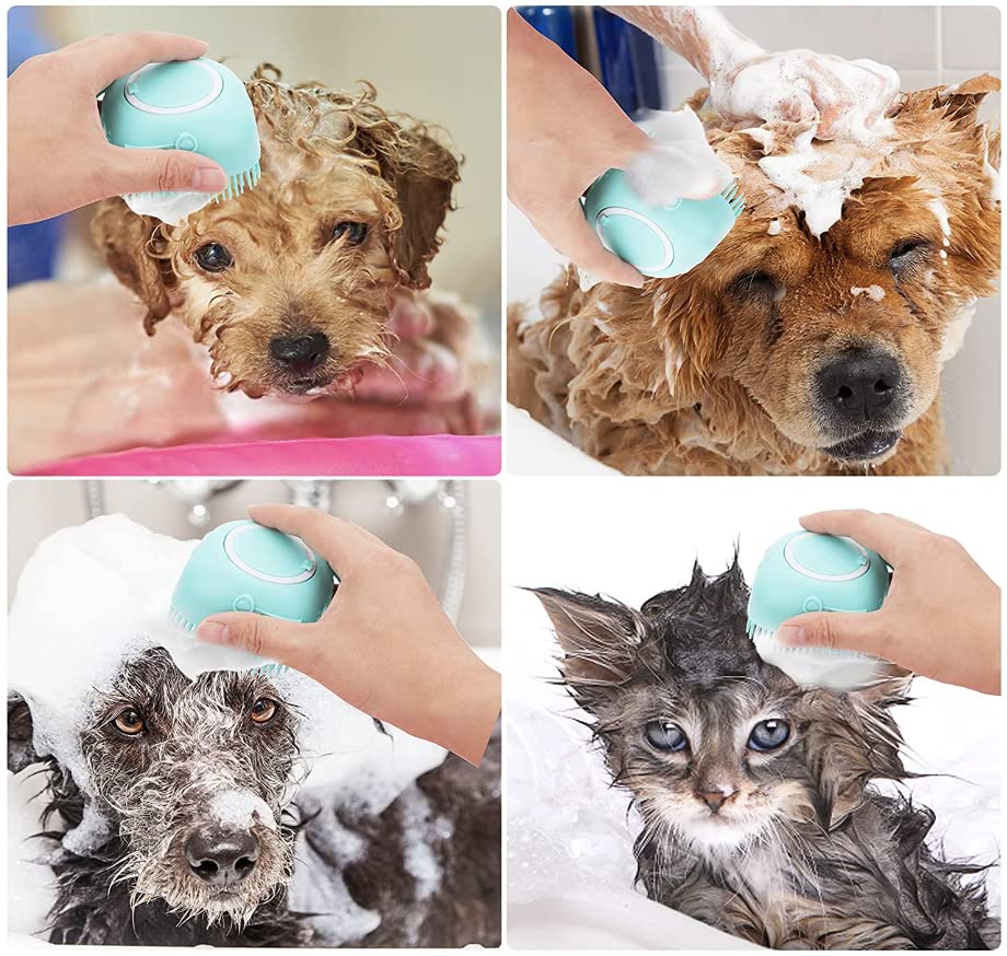 Pet grooming tool: a gentle silicone bath brush designed for comfortable pet care and skin massage