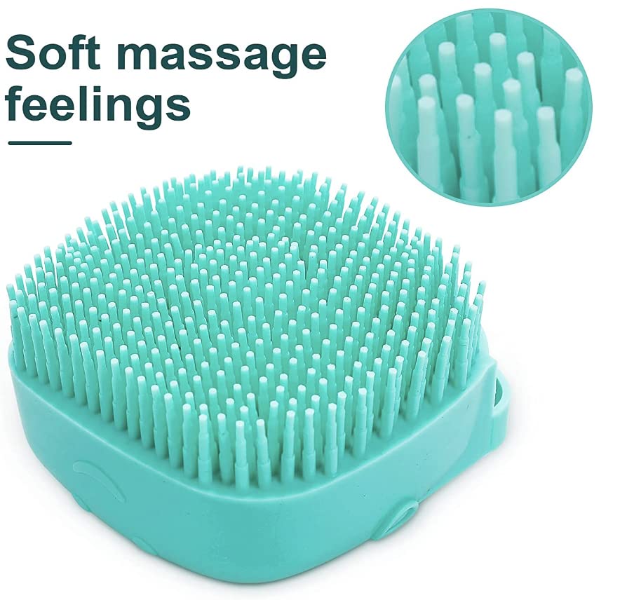 Handheld pet shampoo brush for effective dog and cat grooming, promoting healthy skin and coat