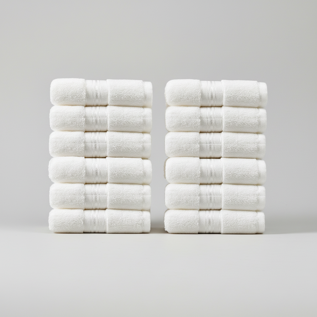 Towelino soft terry guest towel 12-pack, absorbent cotton, white color, perfect for stylish bathroom decor.