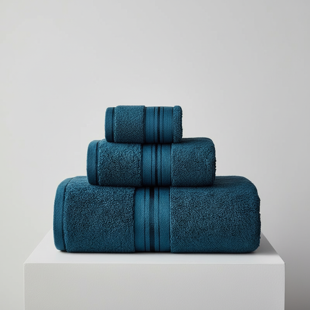 Close-up of fluffy soft cotton hand towel set, showcasing absorbent texture for bath and home goods
