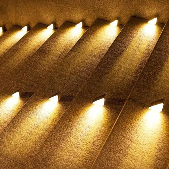 Easy-install solar step lights providing bright, cost-effective outdoor lighting