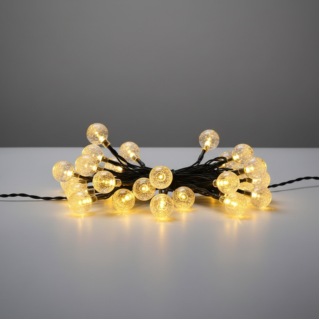 Outdoor decor featuring solar LED fairy lights wrapped around a tree trunk, bright and beautiful.