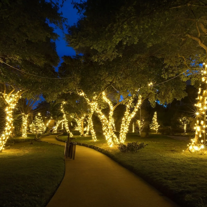 Bright soloar LED string lights, designed for durable outdoor patio lighting