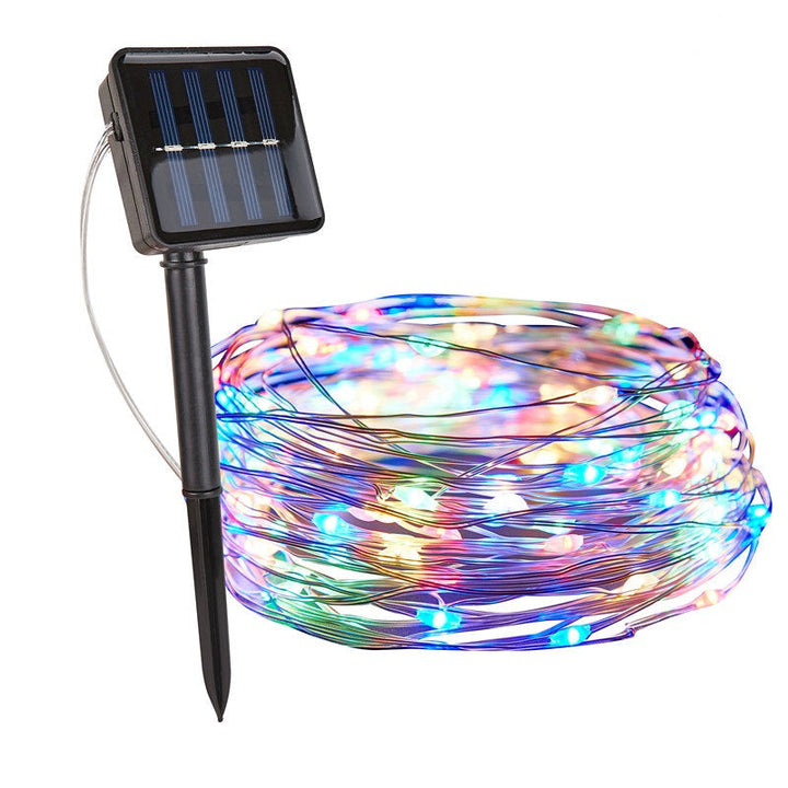 Patio decor illuminated by energy-efficient soloar LED string lights