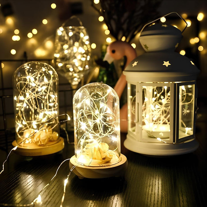 Decorative SoliGlow fairy lights wound around a bush, bright LED glow for garden decor.