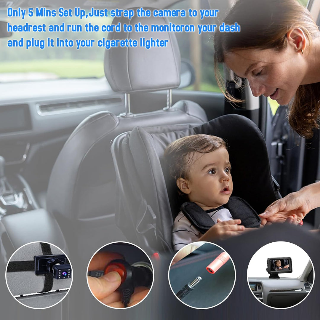 Unisex kids baby car camera mirror with wide-angle view and 4.3-inch display for safe driving