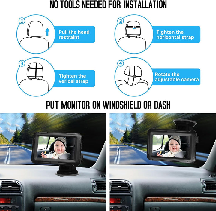 Solvian infant safety car camera with 4.3'' screen, wide angle, perfect for monitoring baby