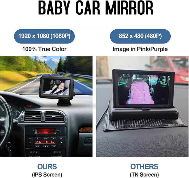 Infant car monitor with night vision and wide-angle camera for clear view of baby in car