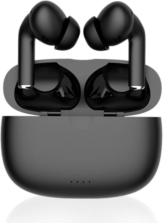 Sleek black Sonetra wireless earbuds with active noise cancelling feature shown in charging case