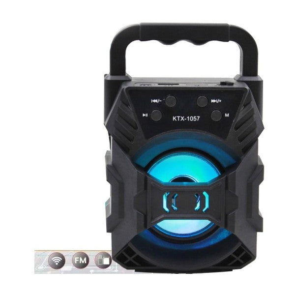 Compact SoundRush wireless outdoor speaker, Bluetooth-enabled, with colorful LED lights for adventures & camping.