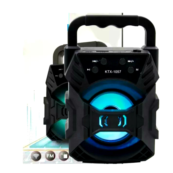 Sleek SoundRush portable wireless Bluetooth speaker with integrated LED lights for music on the go.