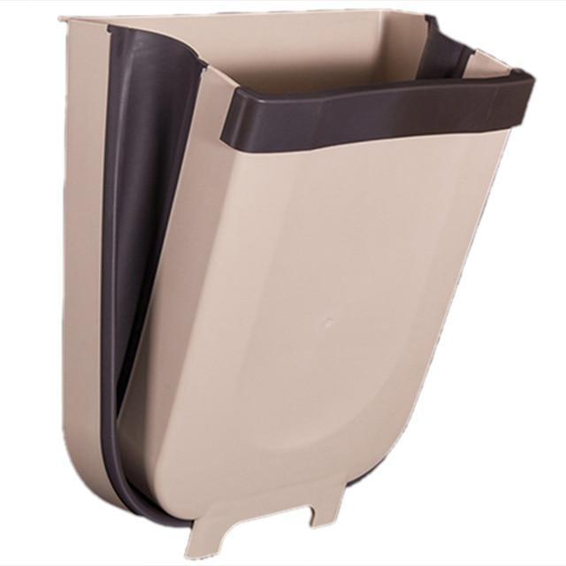 Modern space-saving foldable wall waste bin for household use. Keeps kitchen organized, easy to empty & clean.