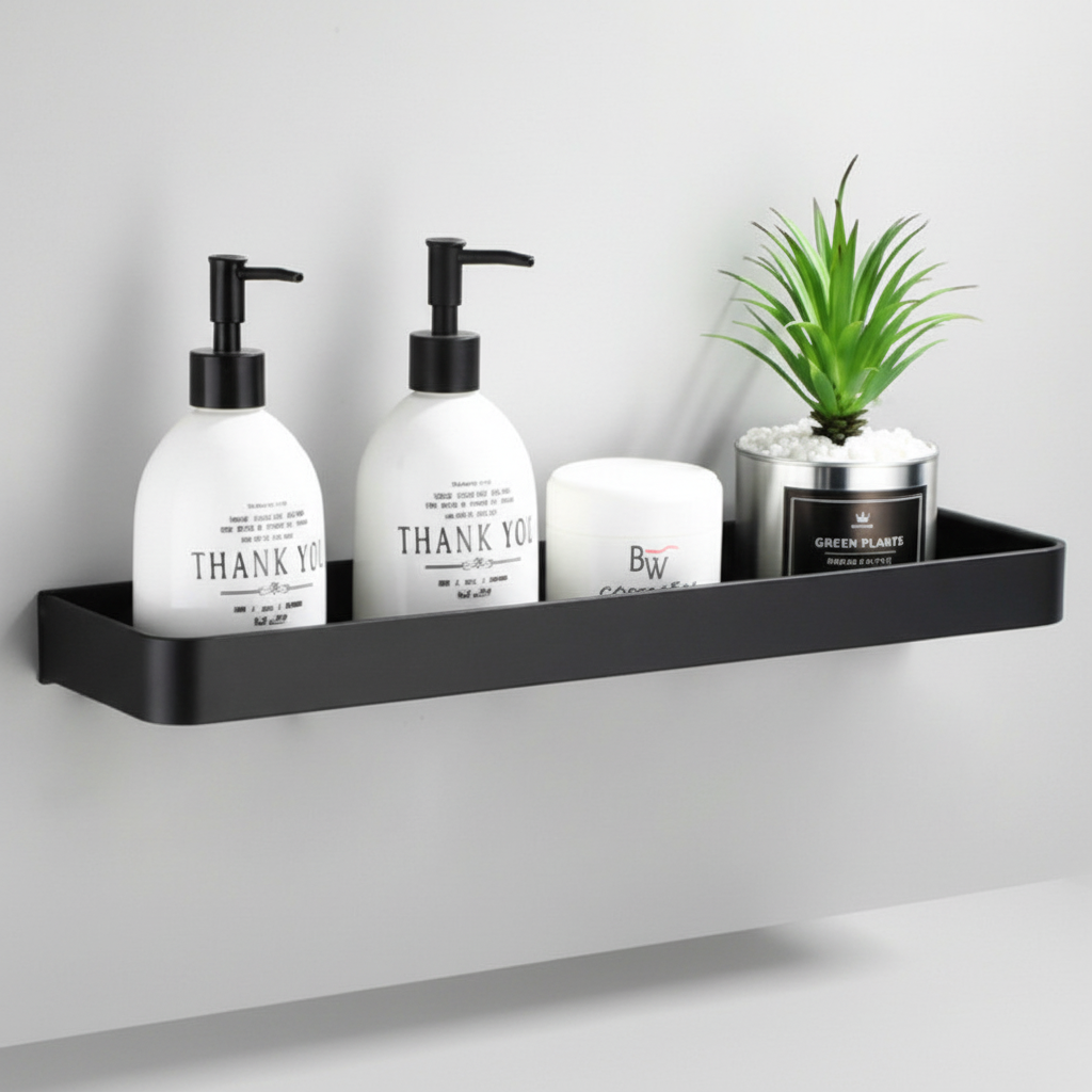 SpaceGleam drill-free corner shower caddy, wall mounted rustproof shelf for efficient bathroom storage