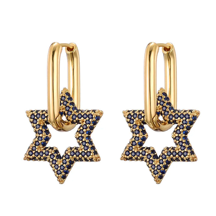 Fashionable women's crystal star hoop earrings, a sparkling statement piece for elegant style.