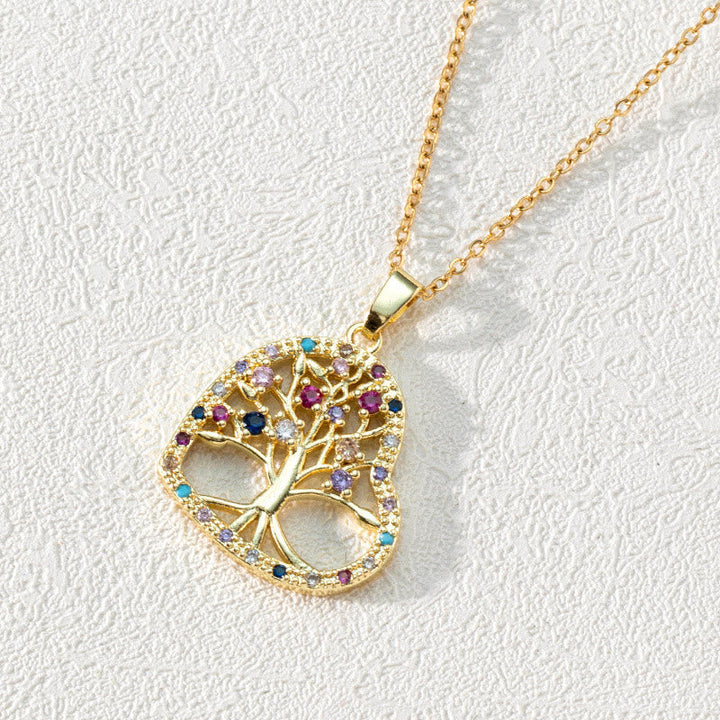 Elegant women's Tree of Life necklace featuring a round zirconia pendant, perfect for spiritual wear.