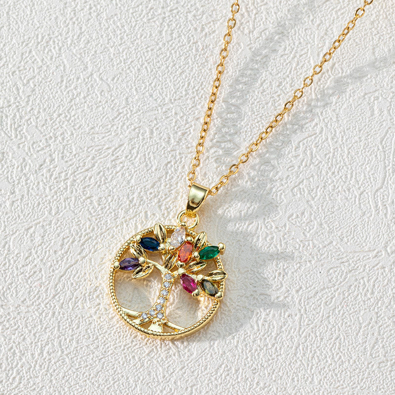 Womens Zirconia Tree of Life round pendant necklace, a meaningful and sparkling gift for her.