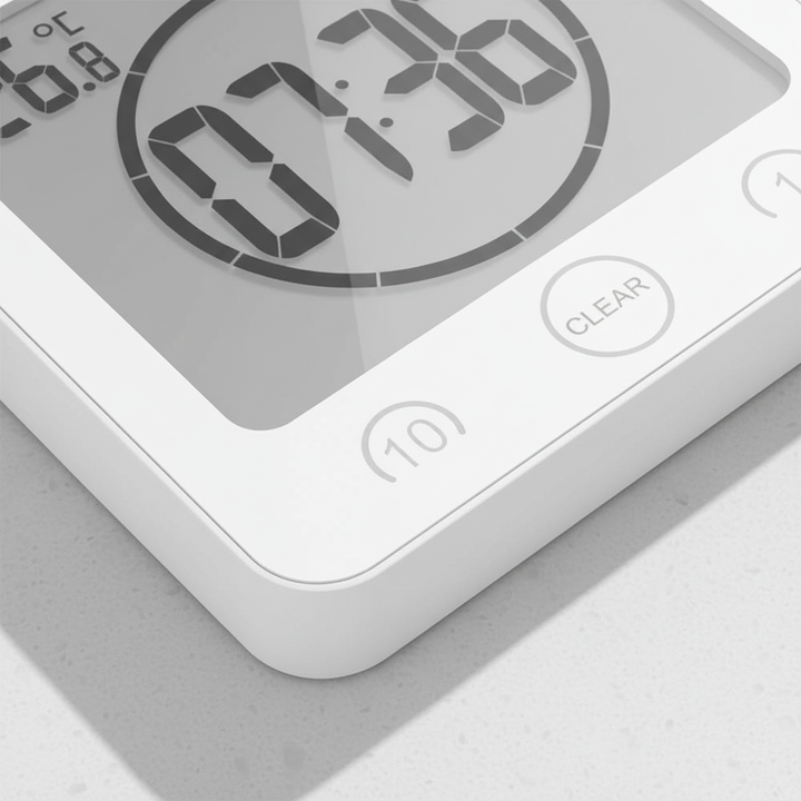Eco-friendly bathroom accessory: SplashClock digital timer with strong suction cup for showers