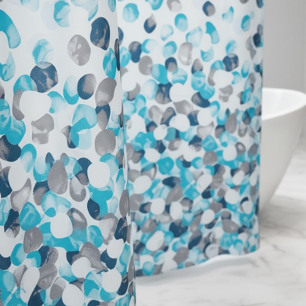 SplashDot unisex shower curtain in a modern bathroom setting, enhancing bathroom decor