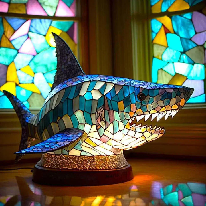Rabbit stained glass table lamp, cute animal accent light for a cozy home
