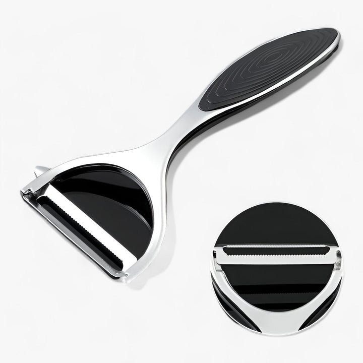 ProPeeler stainless steel tool for efficient vegetable peeling & fruit slicing. A must-have kitchen gadget.