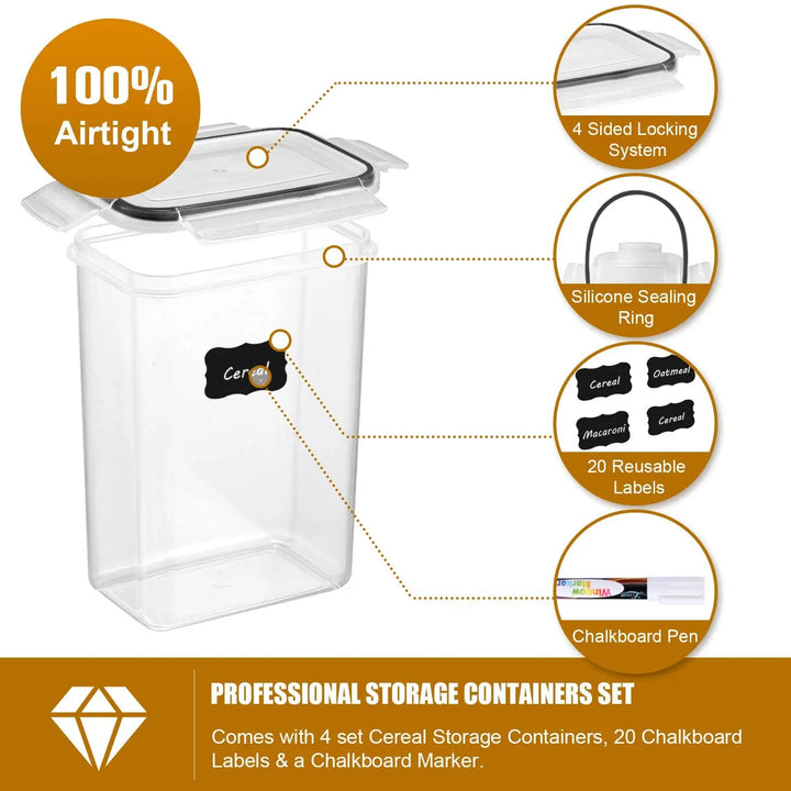 Airtight food freshness containers, StoreMate 7-piece set with labels for organized home kitchen food prep